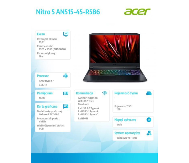 Acer Outlet Laptop Acer Nitro 5 AN515-45-R5B6 R7-5800H/16GB/ - 1568132 - zdjęcie 14